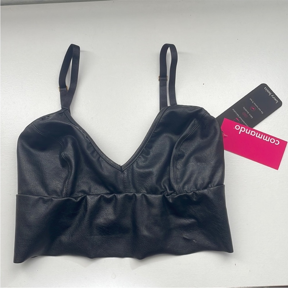 Commando Black Faux Leather Longline Bralette